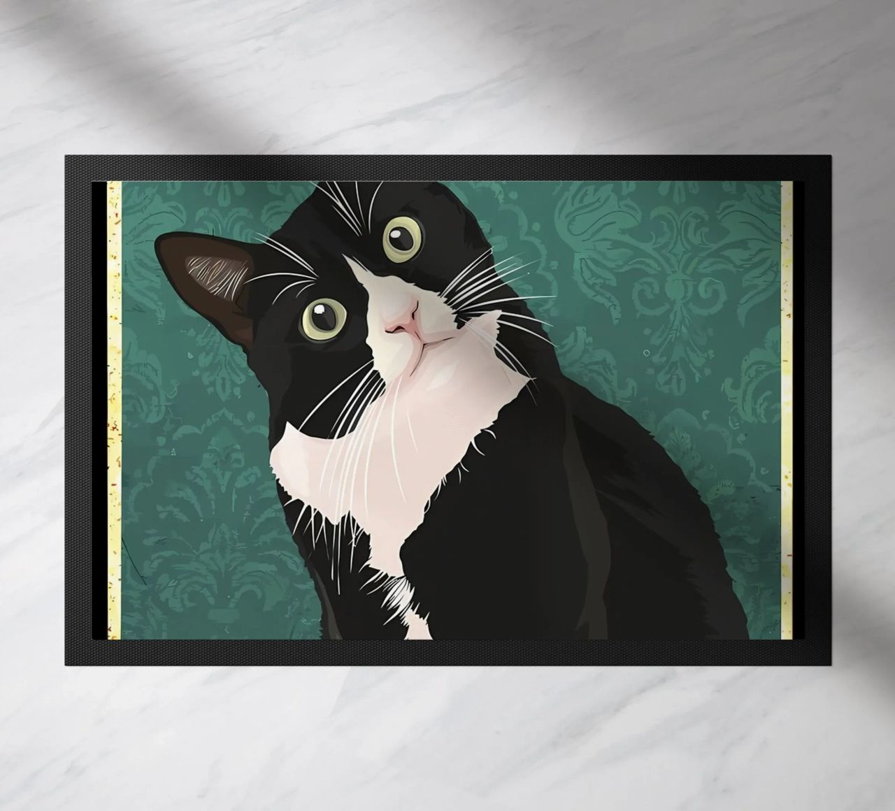 cat humor quote text eyes black and white cat whiskers doormat by Daniel Medina