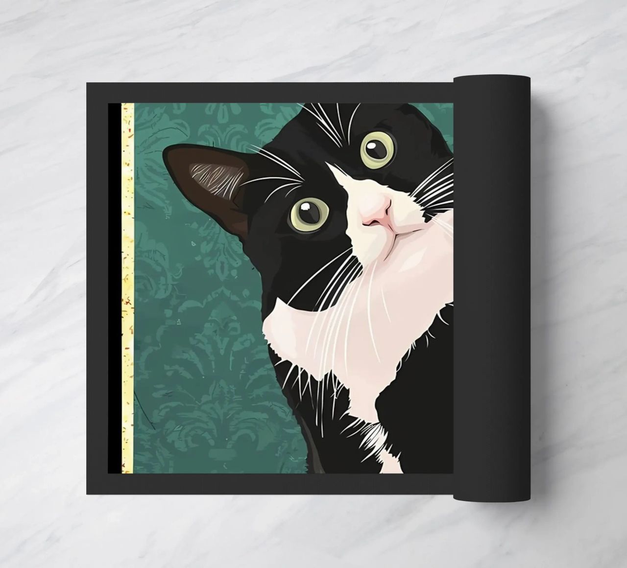 cat humor quote text eyes black and white cat whiskers doormat by Daniel Medina