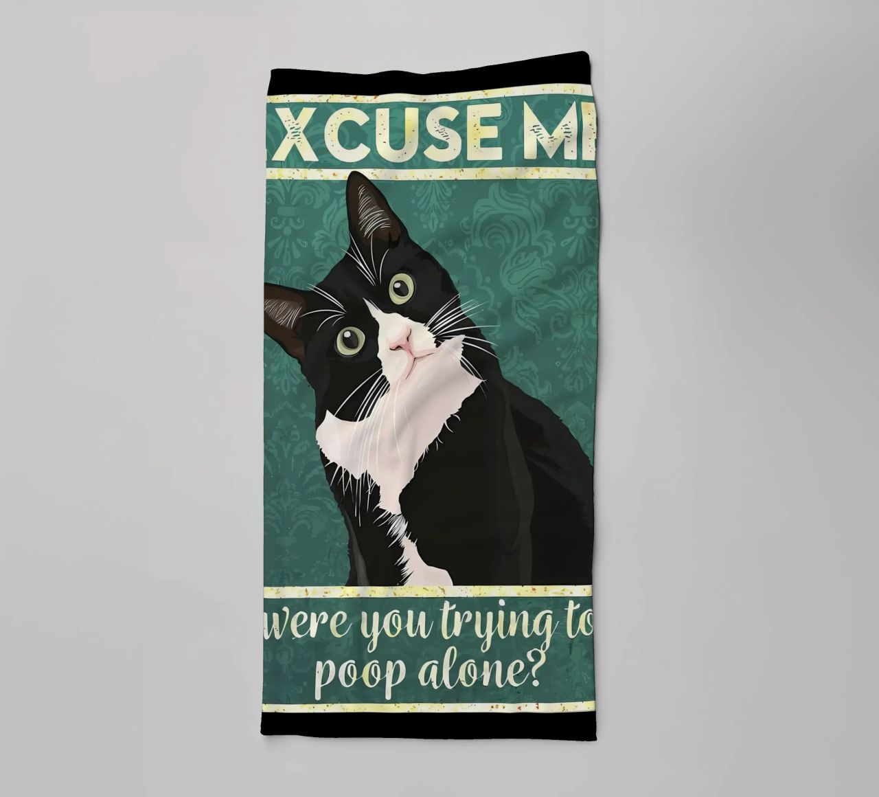 cat humor quote text eyes black and white cat whiskers towel by Daniel Medina