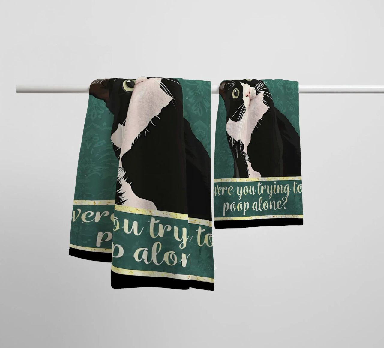 cat humor quote text eyes black and white cat whiskers towel by Daniel Medina