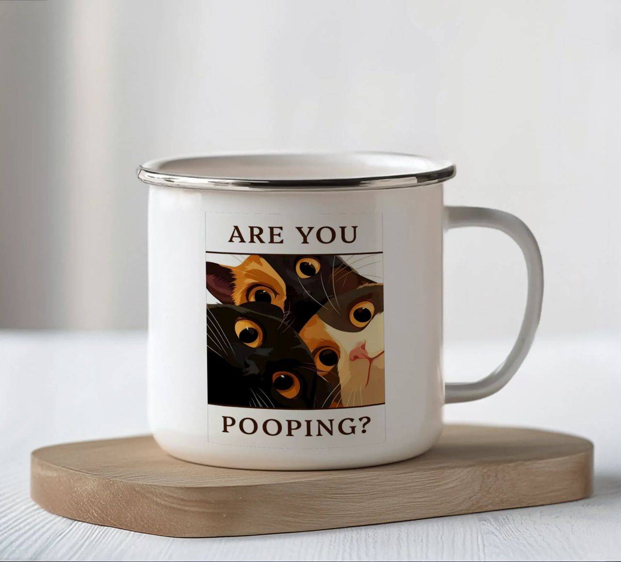 gatti occhi primo piano espressioni facciali testo tipografia tazza in smalto da Demetrius Parker