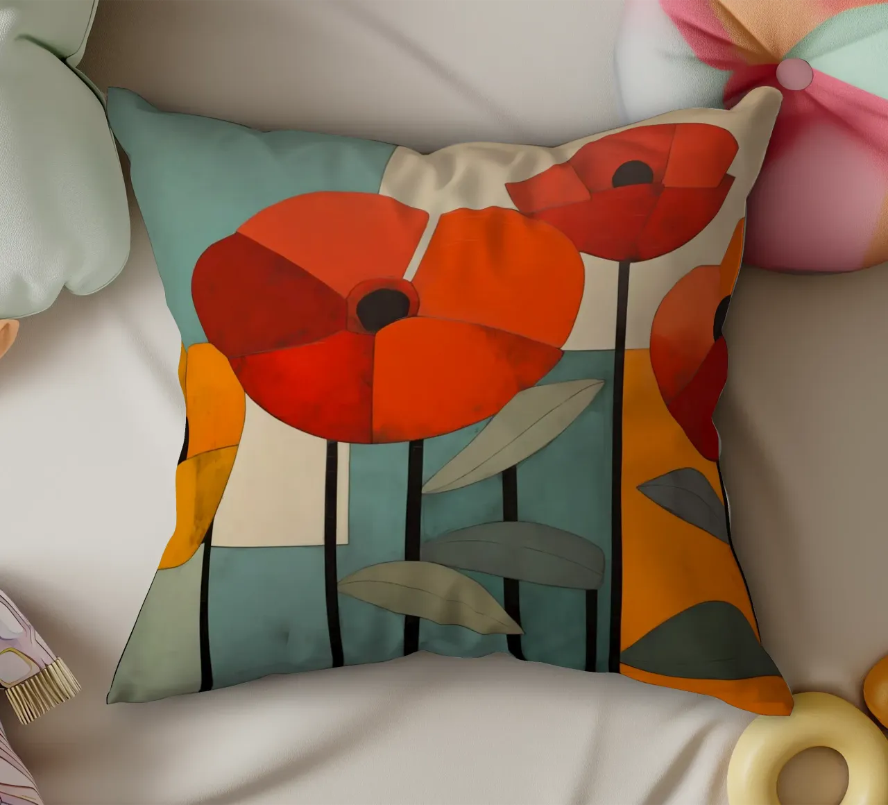 Abstract poppies decorative cushion by Imagine