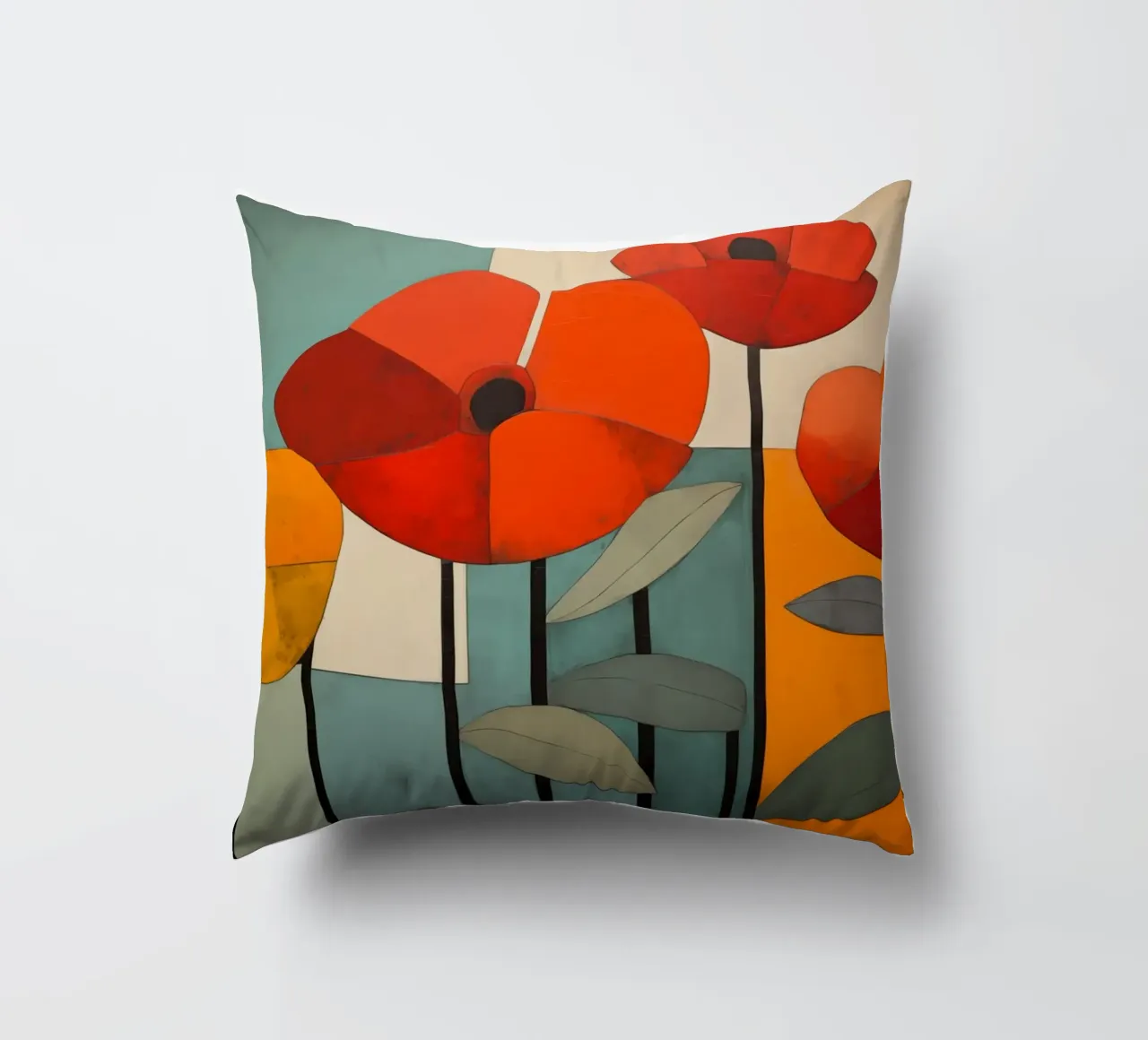 Abstract poppies decorative cushion by Imagine