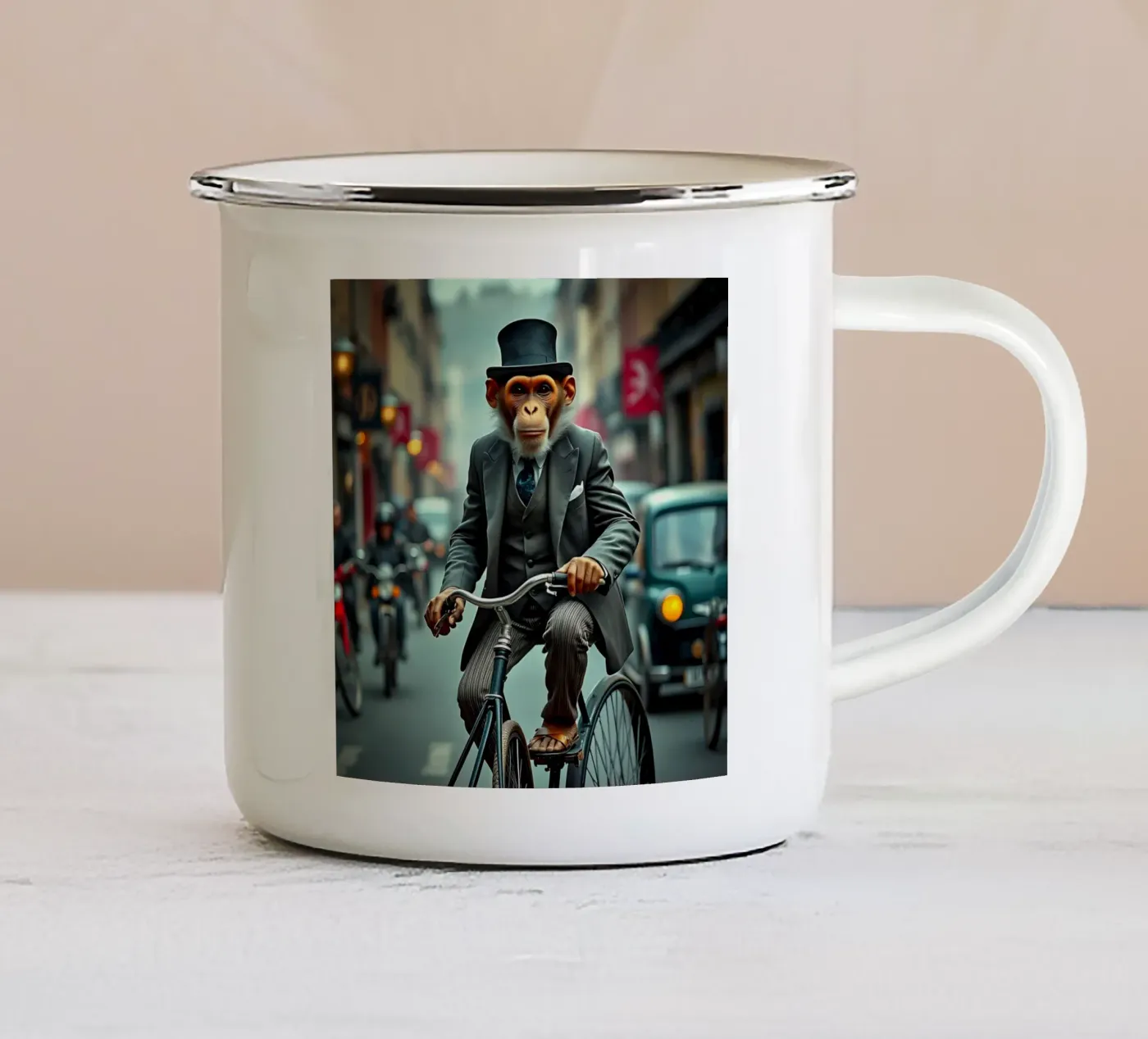 Dapper Monkey enamel mug by Anita's Dream