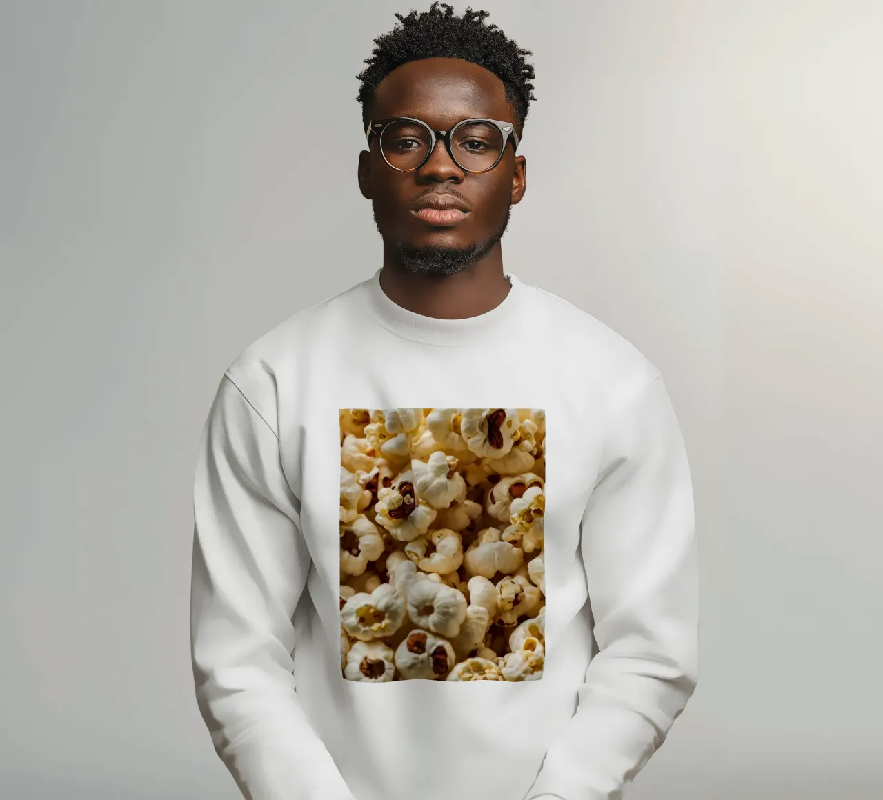 Plain popcorn kernels scattered in a bowl, ready for snackin sweatshirt by DesignDoodle