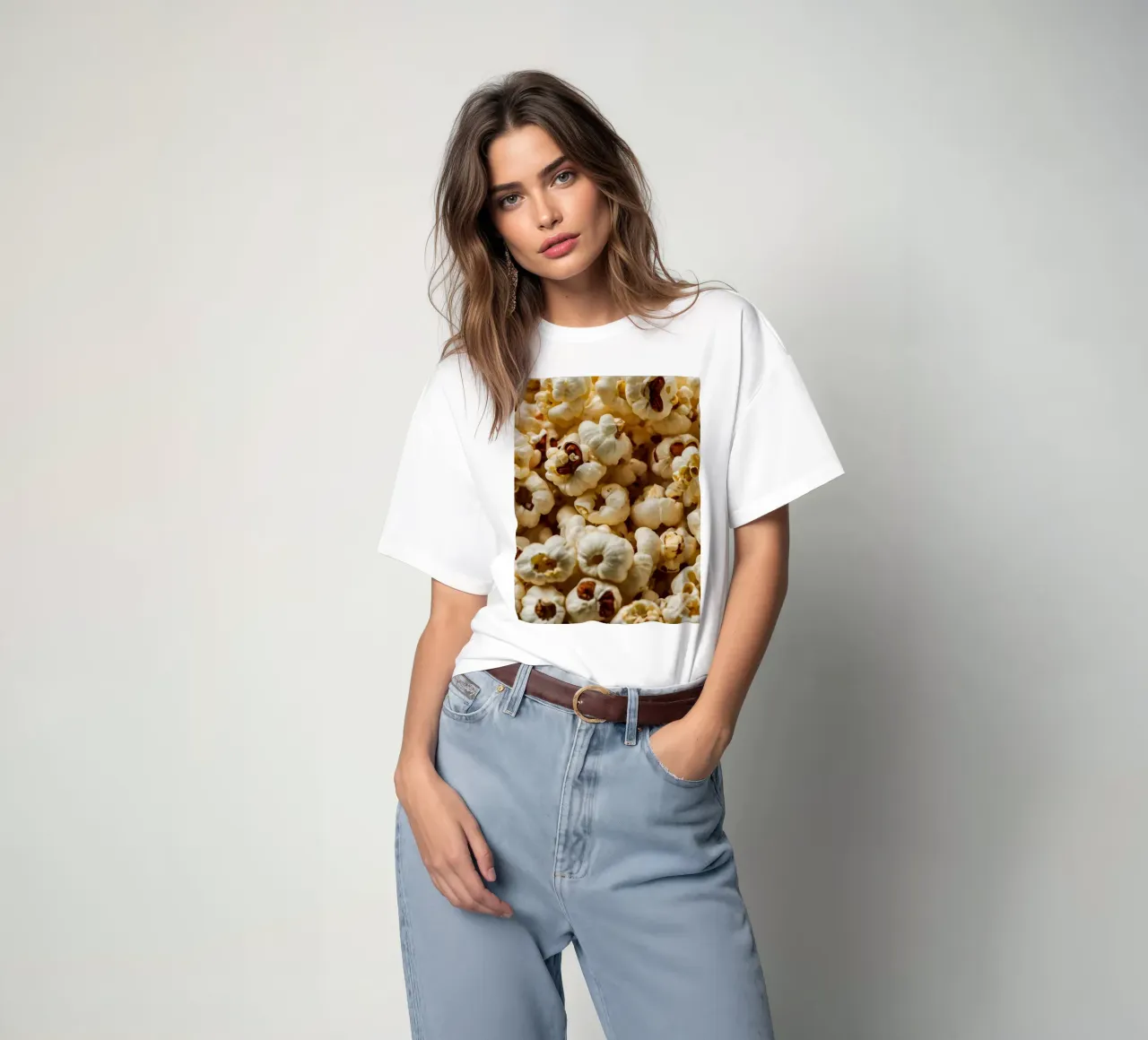 Plain popcorn kernels scattered in a bowl, ready for snackin t-shirt by DesignDoodle