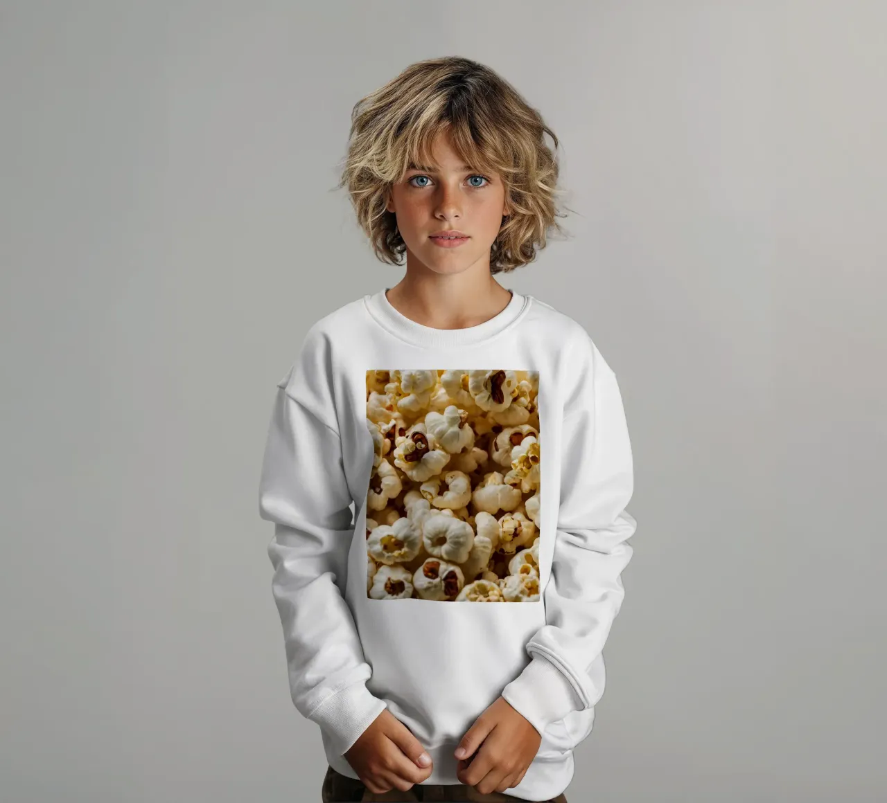 Chicchi di popcorn semplici sparsi in una ciotola, pronti per uno spuntino felpa bambino da DesignDoodle