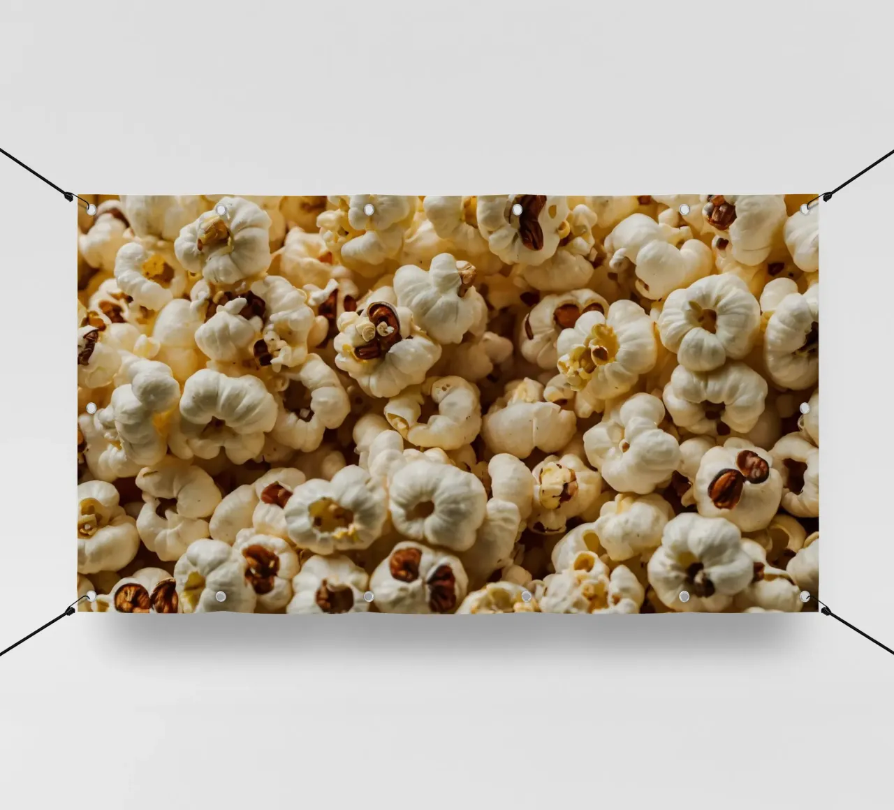 Chicchi di popcorn semplici sparsi in una ciotola, pronti per uno spuntino telo in pvc da DesignDoodle