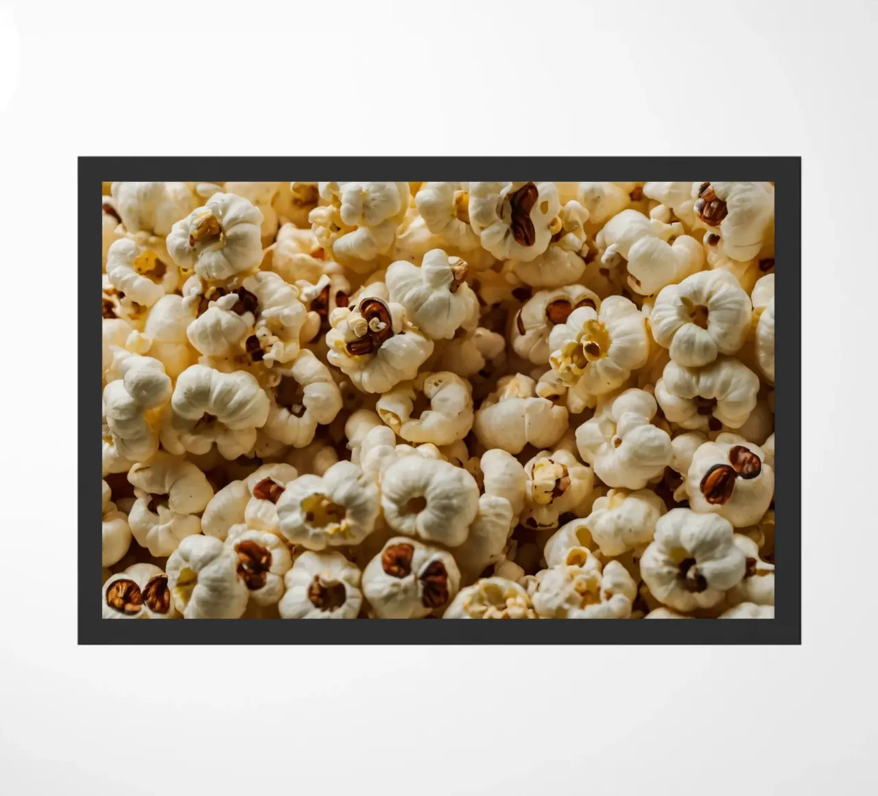 Plain popcorn kernels scattered in a bowl, ready for snackin doormat by DesignDoodle