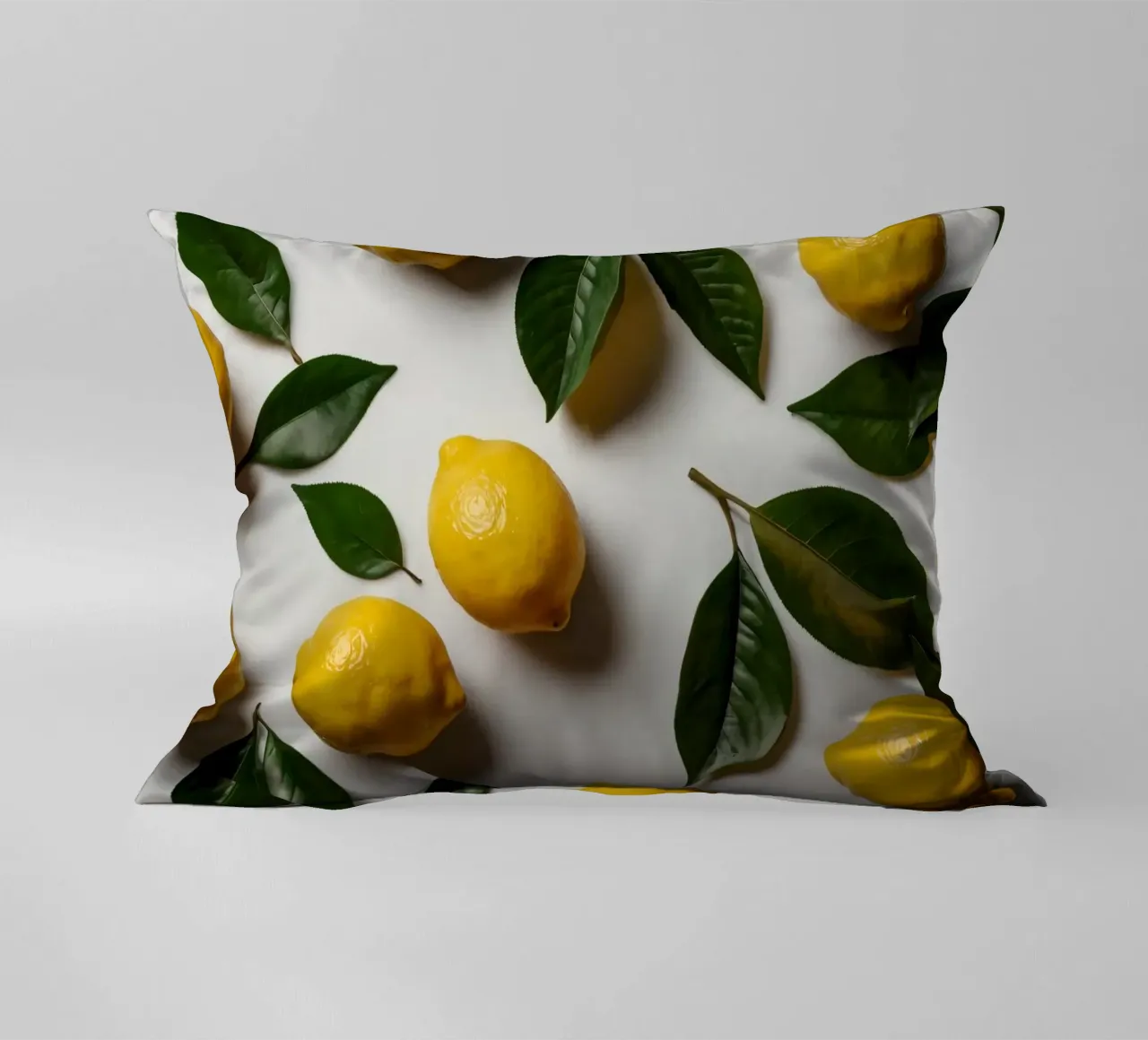 Limoni appena colti con foglie verdi disposti artisticamente. cuscino da DesignDoodle