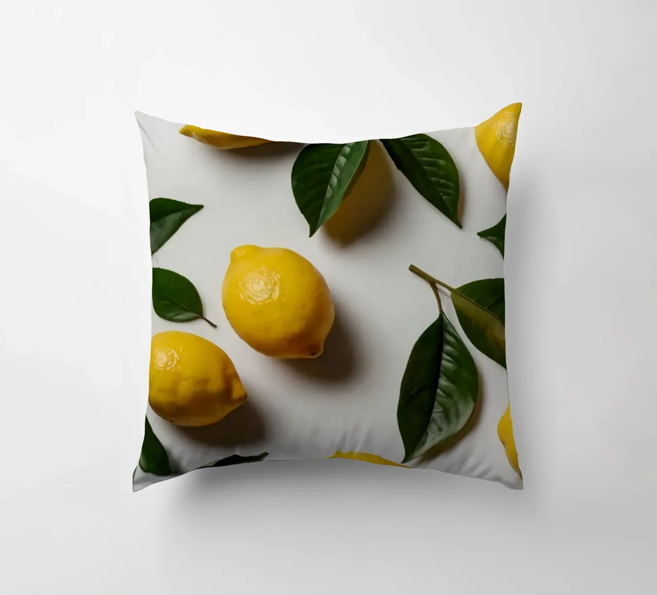 Limoni appena colti con foglie verdi disposti artisticamente. cuscino da DesignDoodle