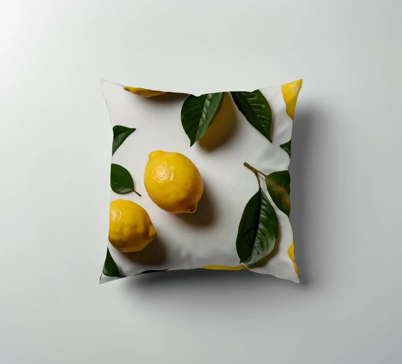 Limoni appena colti con foglie verdi disposti artisticamente. cuscino da DesignDoodle