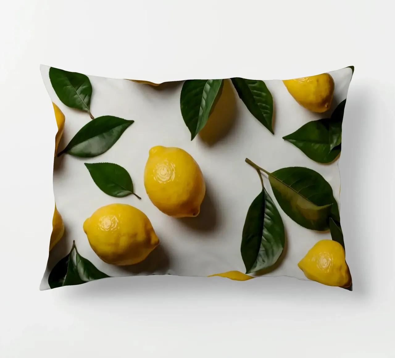 Limoni appena colti con foglie verdi disposti artisticamente. cuscino da DesignDoodle