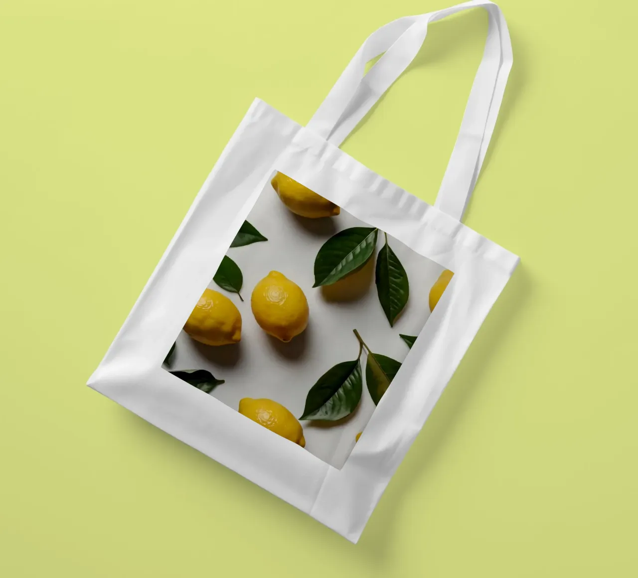 Limoni appena colti con foglie verdi disposti artisticamente. borsa in juta da DesignDoodle