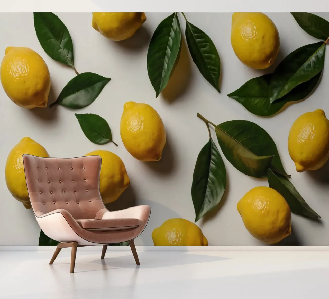 Freshly picked lemons with green leaves arranged artisticall photo wallpaper by DesignDoodle