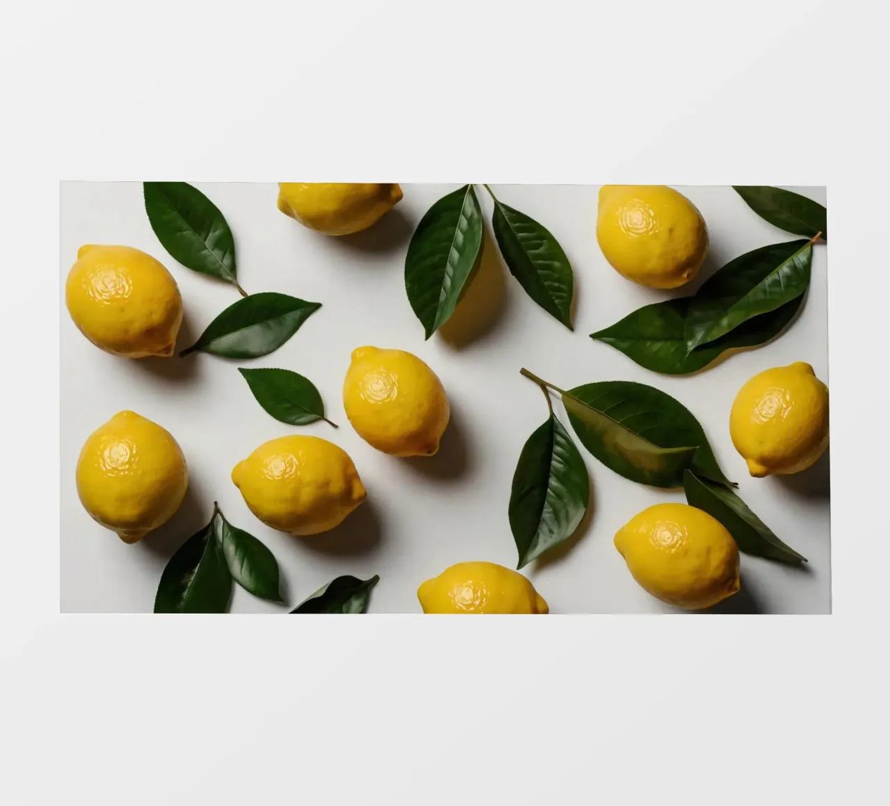 Limoni appena colti con foglie verdi disposti artisticamente. telo in pvc da DesignDoodle
