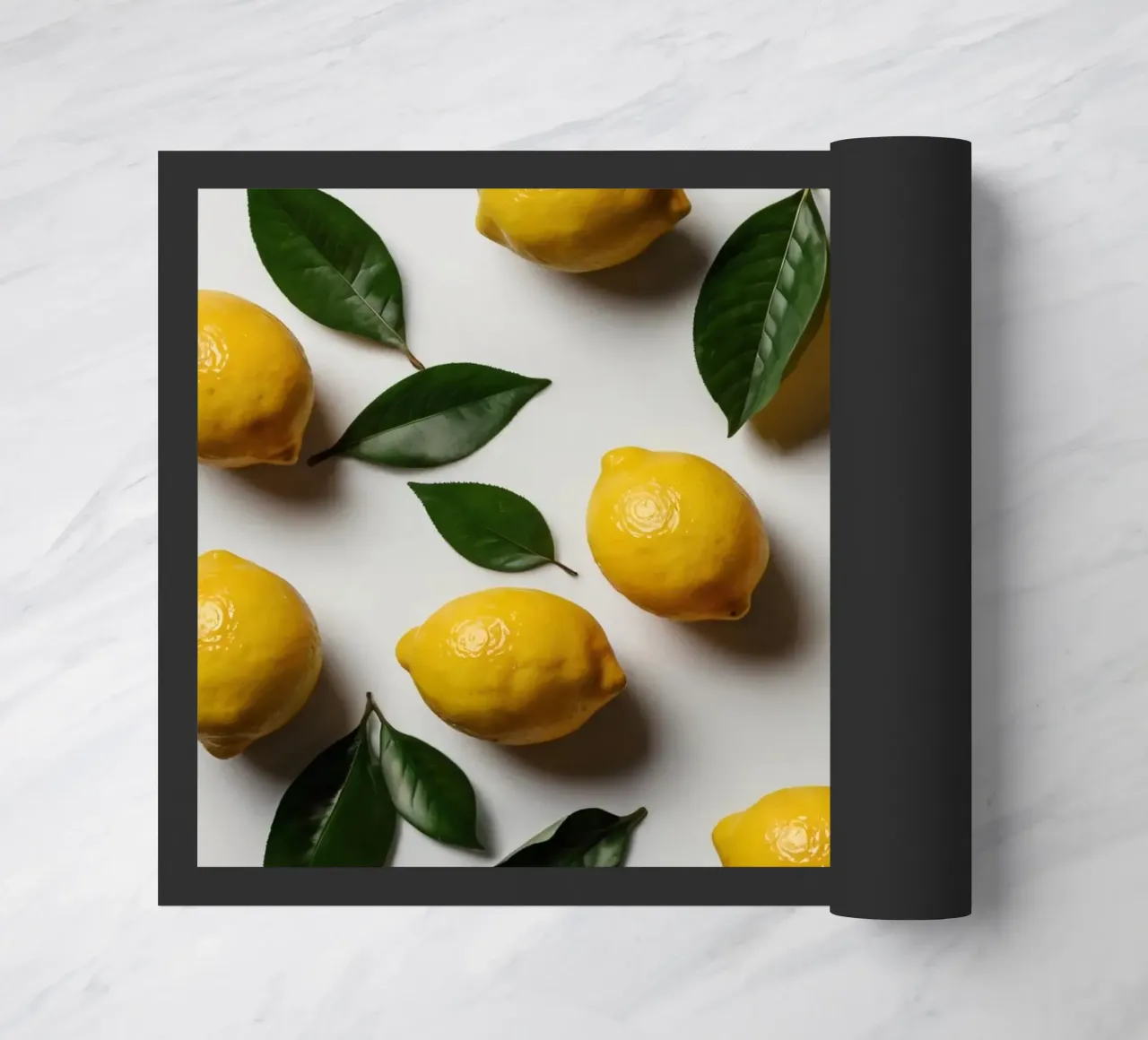 Limoni appena colti con foglie verdi disposti artisticamente. zerbino da DesignDoodle