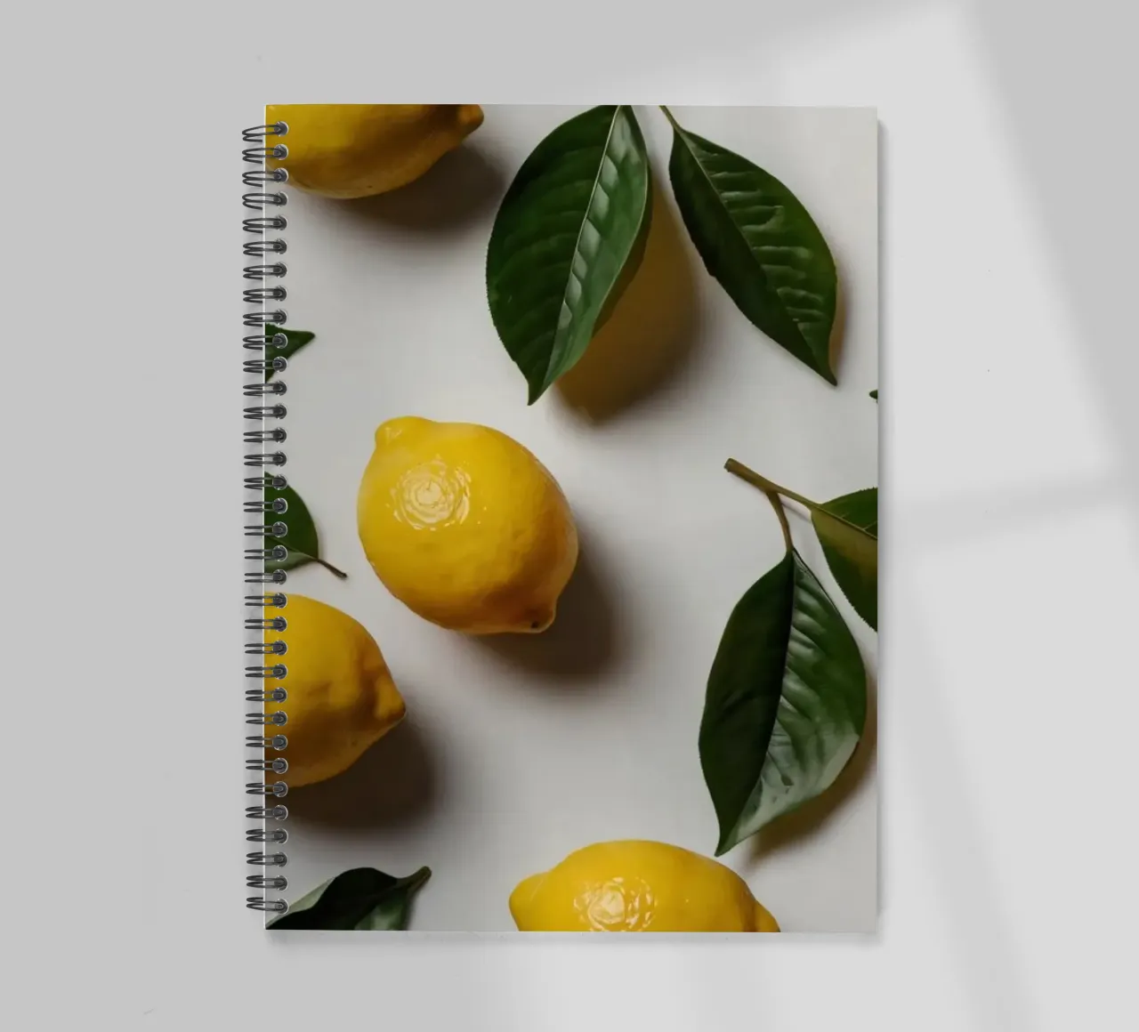 Freshly picked lemons with green leaves arranged artisticall spiral notebook by DesignDoodle