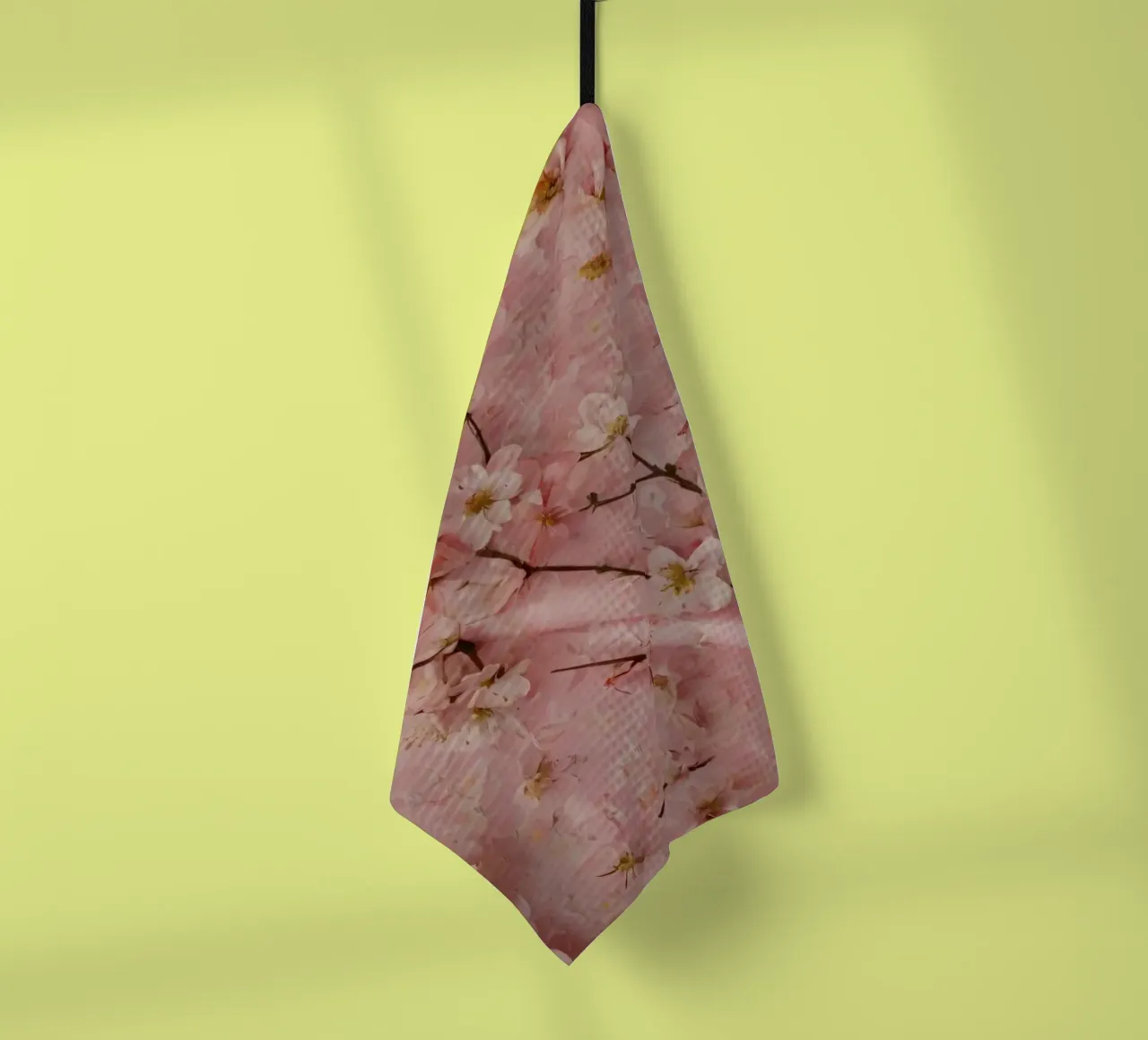 Delicati fiori di ciliegio rosa disposti su un tappeto rosa tenue canovaccio da cucina da DesignDoodle