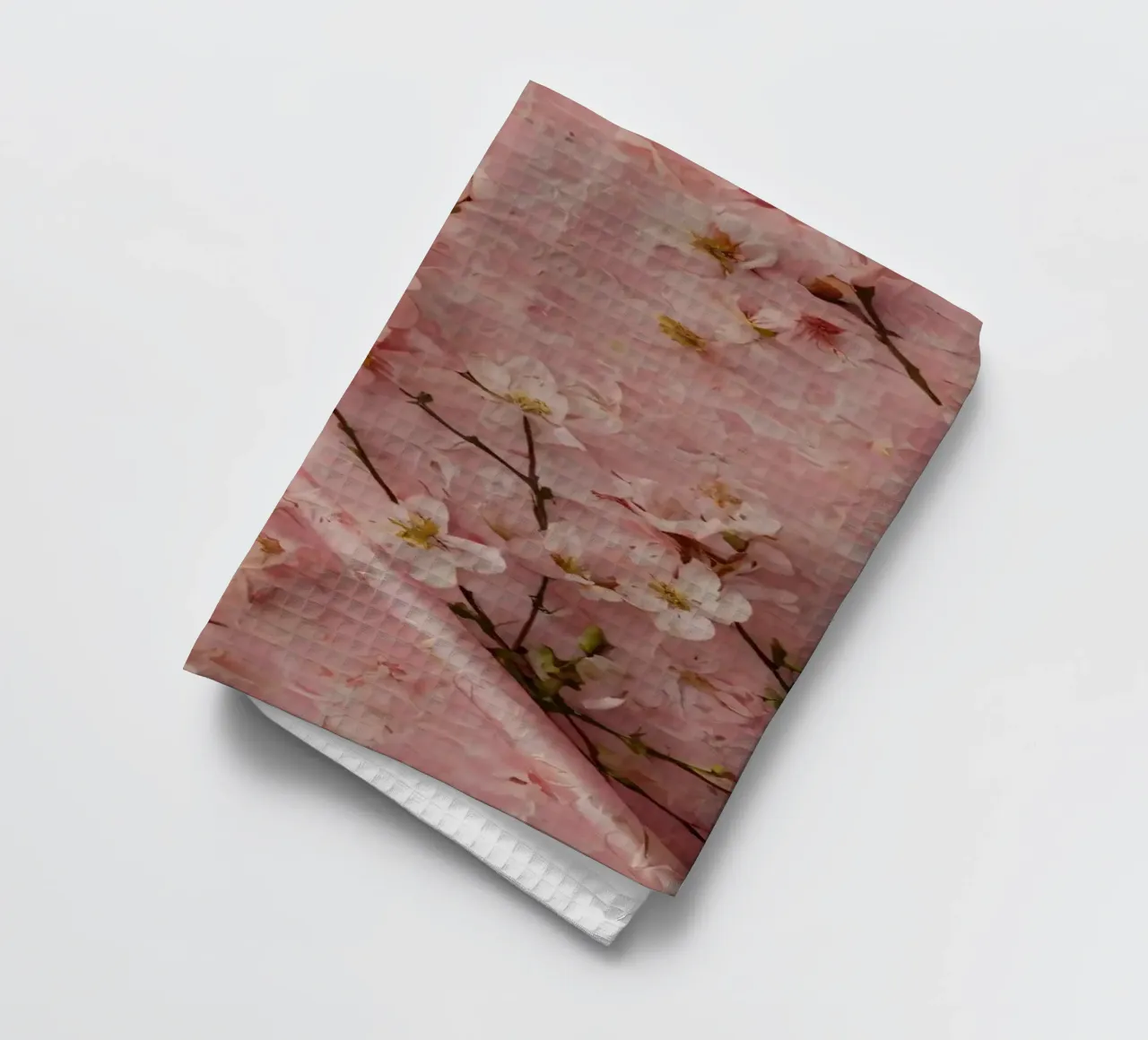 Delicati fiori di ciliegio rosa disposti su un tappeto rosa tenue canovaccio da cucina da DesignDoodle