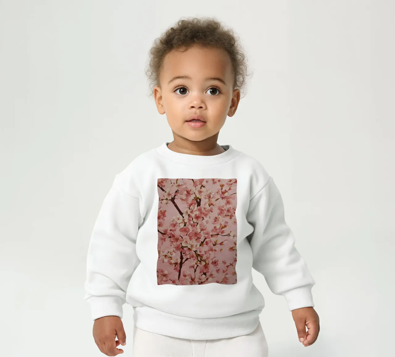 Beautiful pink cherry blossom pattern on soft pink backgroun baby sweatshirt by DesignDoodle
