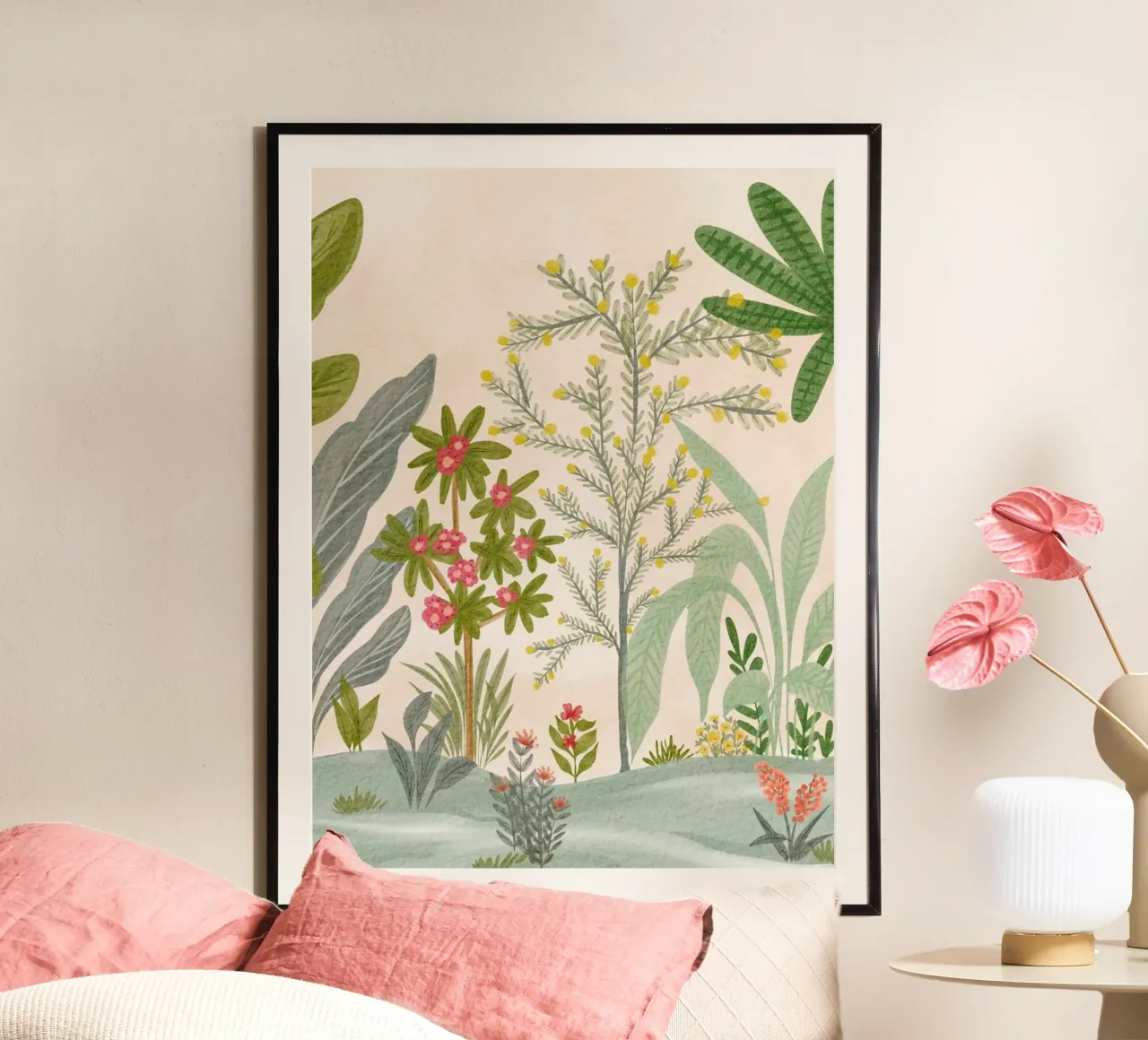 Botaniche del Giardino Tropicale poster con telaio in legno da Nikitajariwala