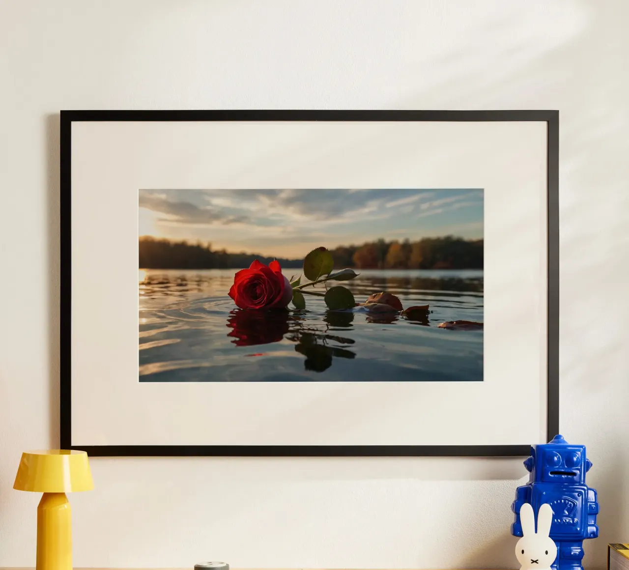 Bellissimo motivo di fiori di ciliegio rosa su rosa tenue poster con telaio in legno da DesignDoodle