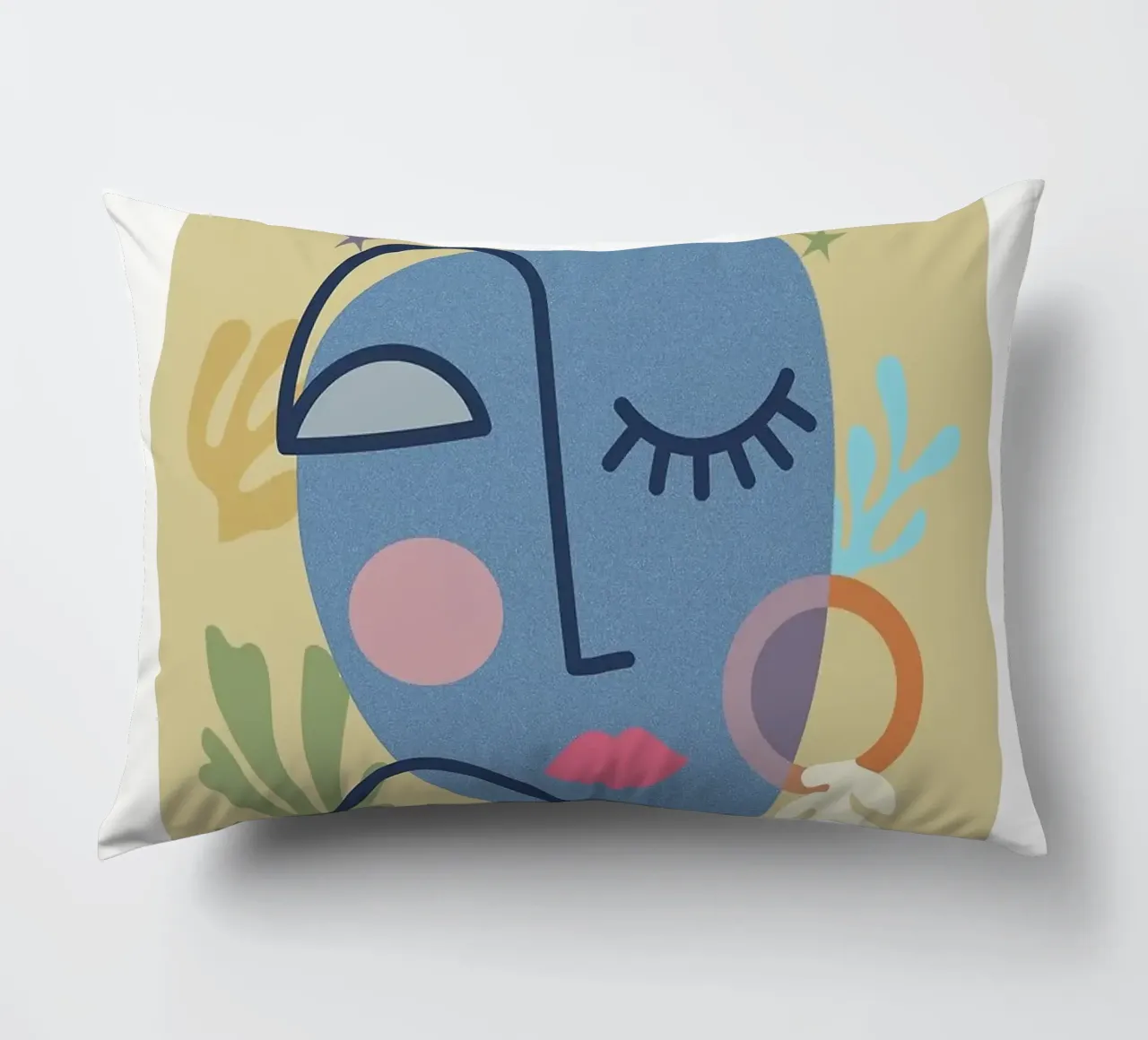 gezicht gesloten ogen blauw gezicht abstract gezicht gebogen lijnen kussen van Luke Yaeger
