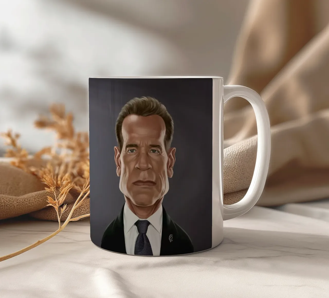 Arnold Schwarzenegger tazza in ceramica da Rob Art | Illustration