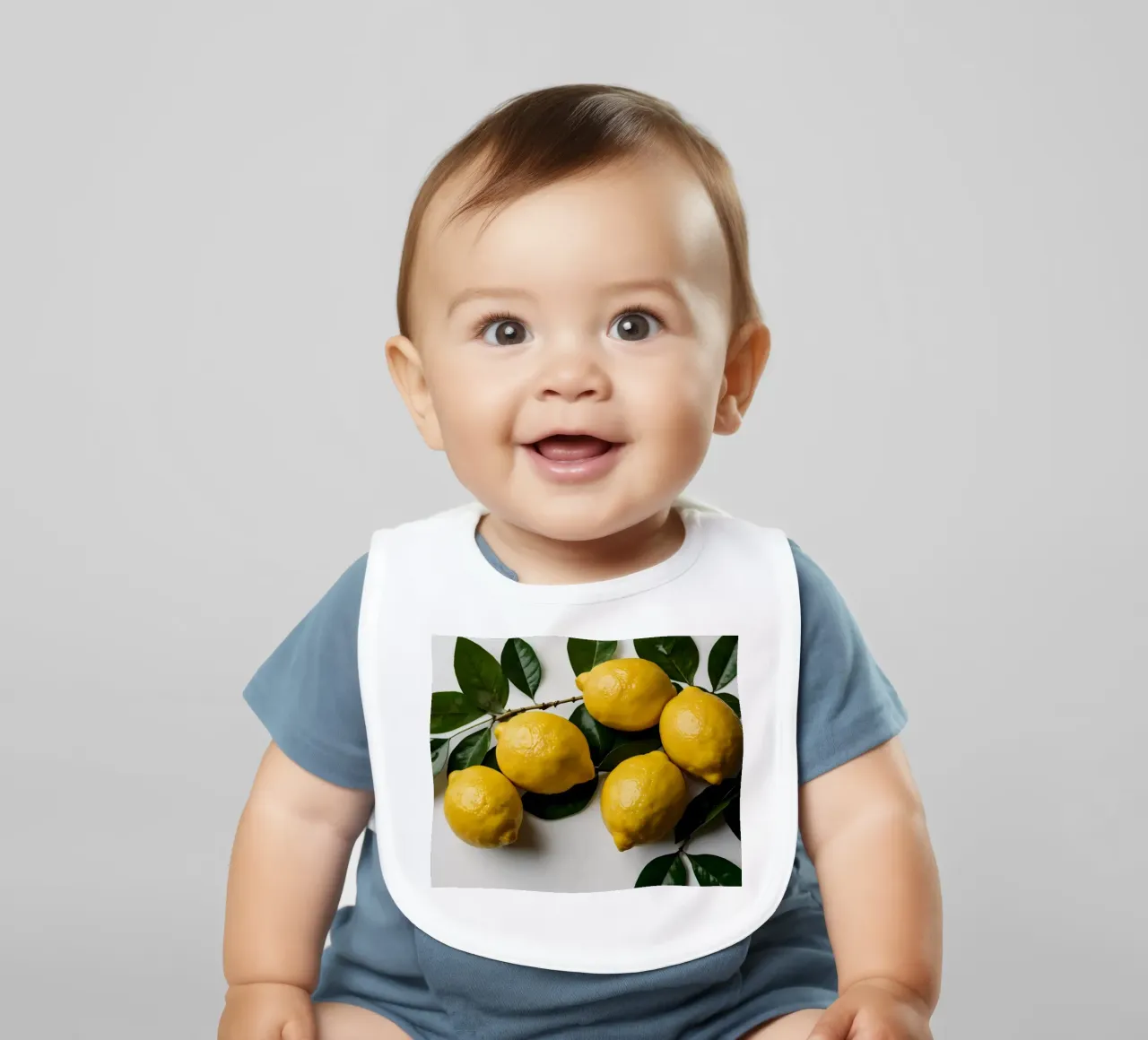 Limoni appena raccolti disposti con foglie verdi bavaglino da DesignDoodle