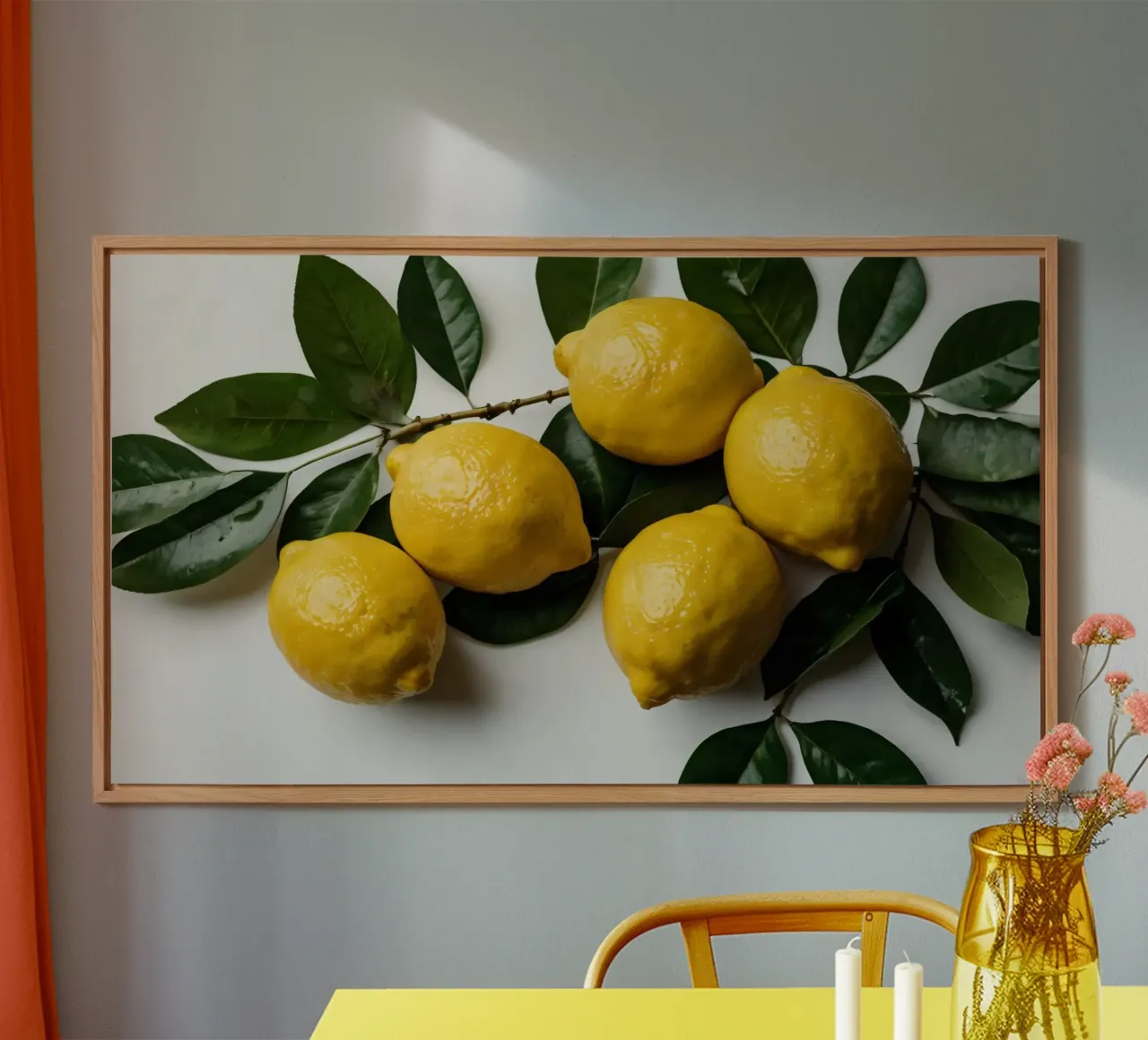 Limoni appena raccolti disposti con foglie verdi alluminio dibond da DesignDoodle