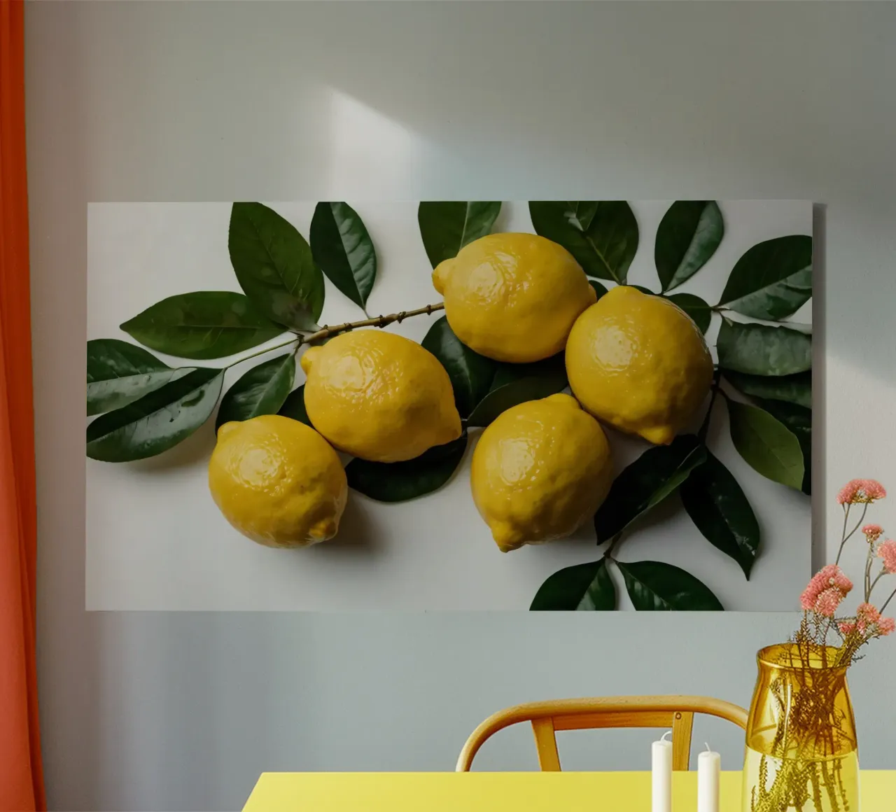 Limoni appena raccolti disposti con foglie verdi tela con Cornice a cassetta da DesignDoodle