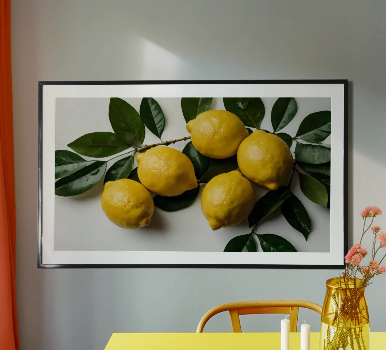 Limoni appena raccolti disposti con foglie verdi carta hahnemühle da DesignDoodle