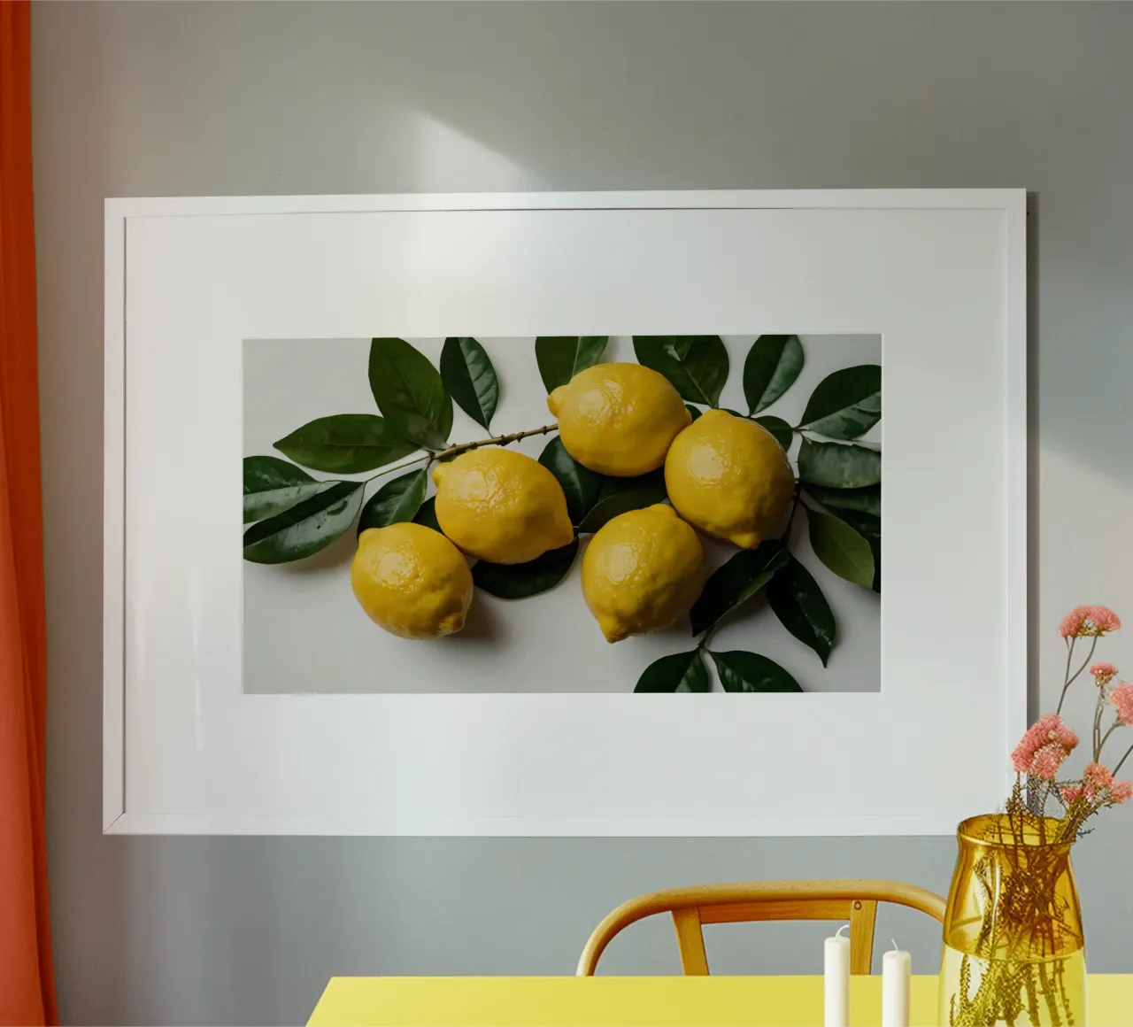 Limoni appena raccolti disposti con foglie verdi carta hahnemühle da DesignDoodle