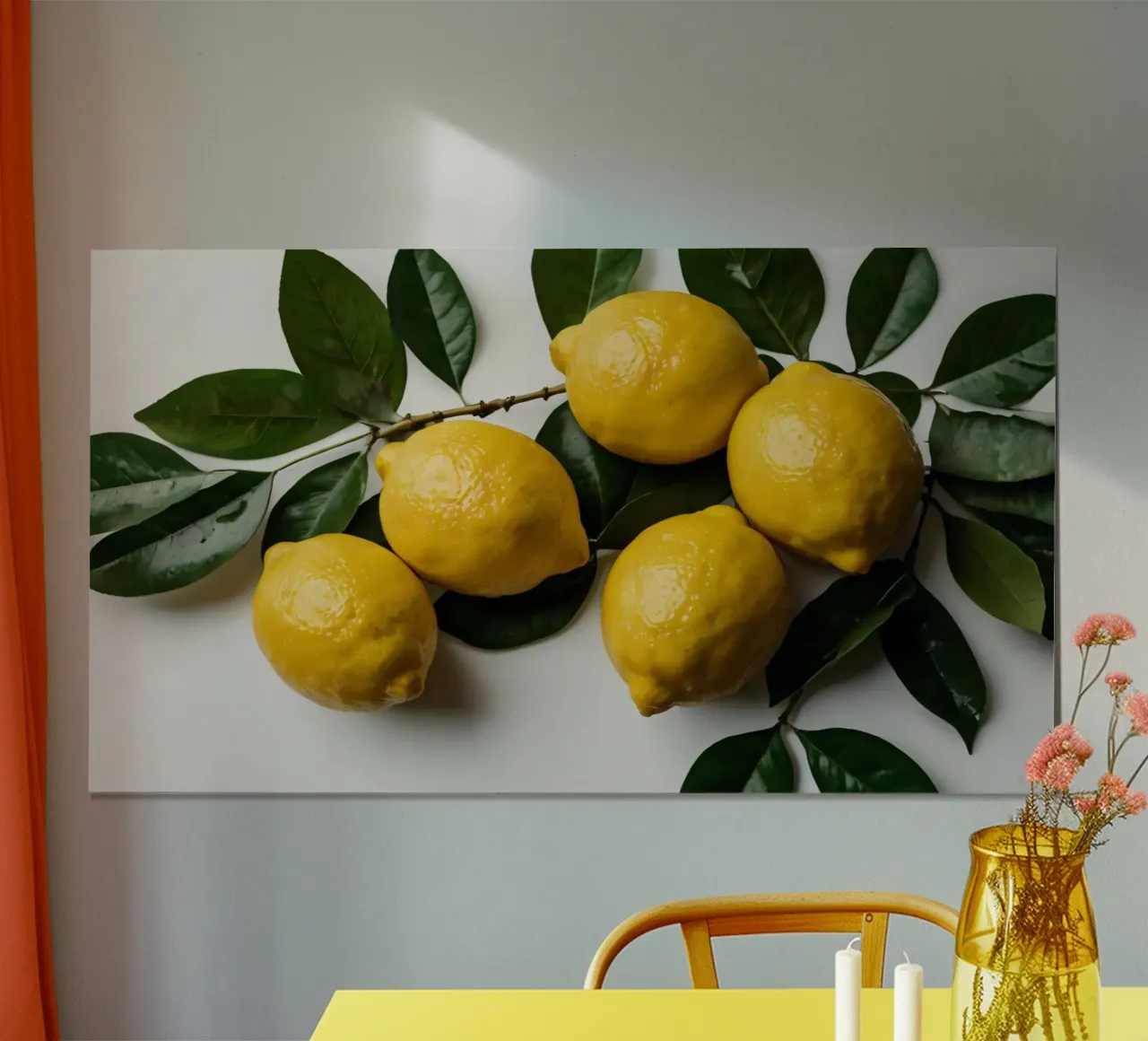 Limoni appena raccolti disposti con foglie verdi carta hahnemühle da DesignDoodle
