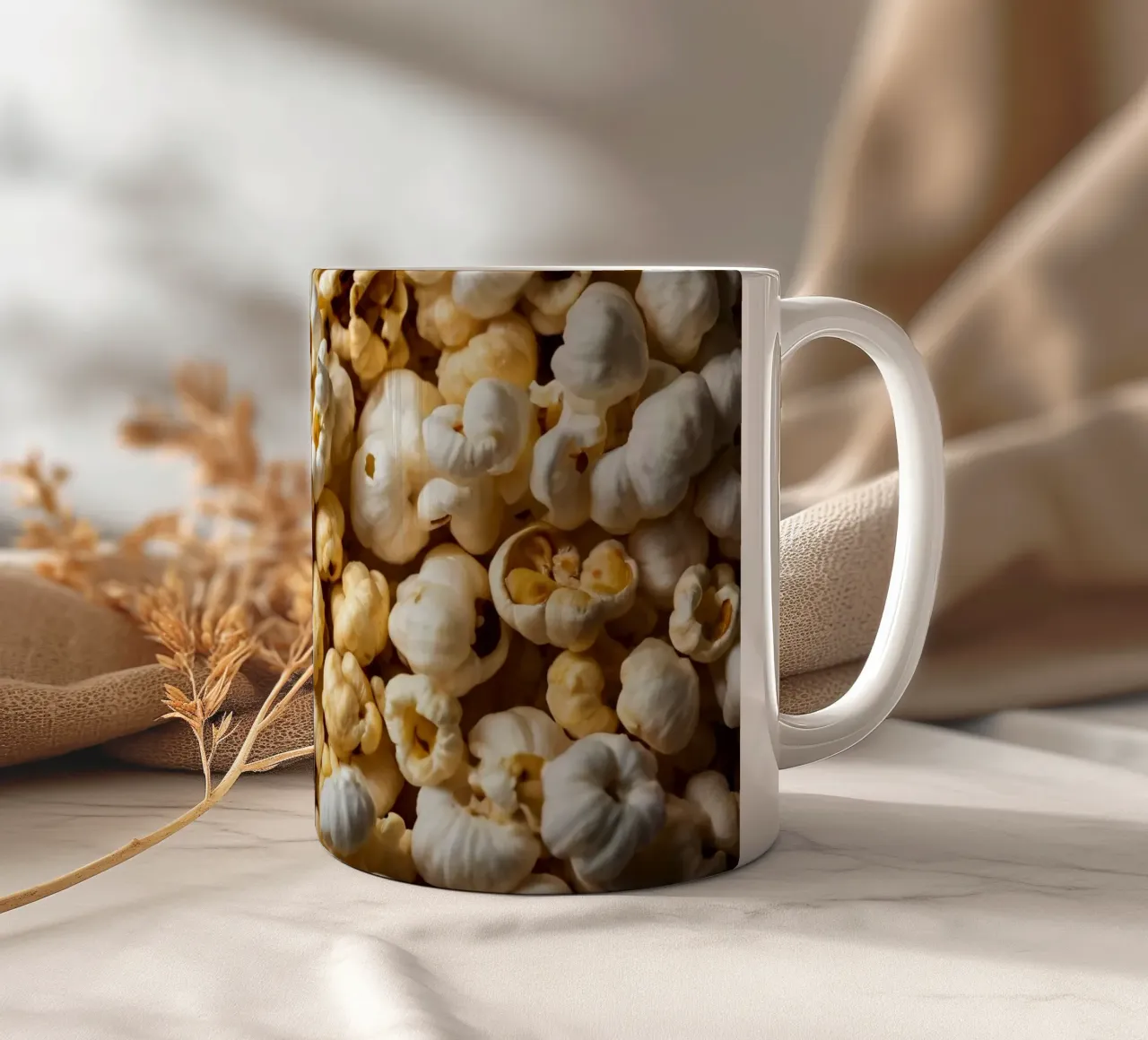 Popcorn appena sfornati in una vista ravvicinata tazza in ceramica da DesignDoodle