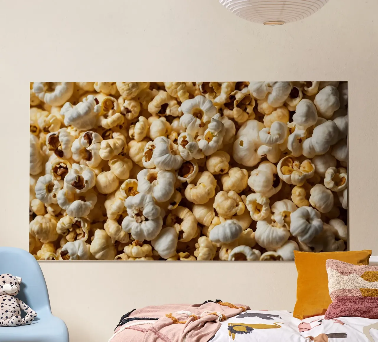 Freshly popped popcorn in a close-up view hahnemühle by DesignDoodle