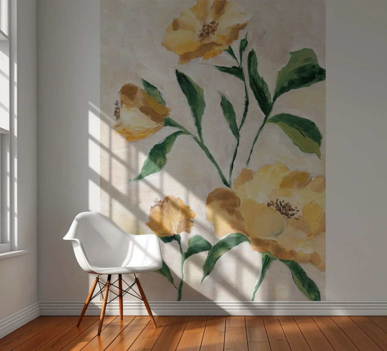 Yellow painterly florals photo wallpaper by Nikitajariwala