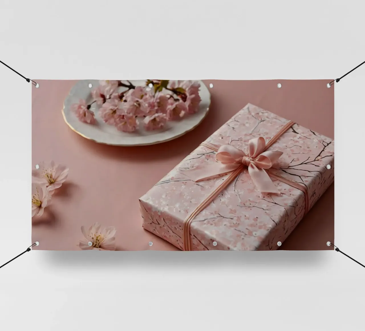 Una confezione regalo splendidamente confezionata con fiori di ciliegio pastello telo in pvc da DesignDoodle