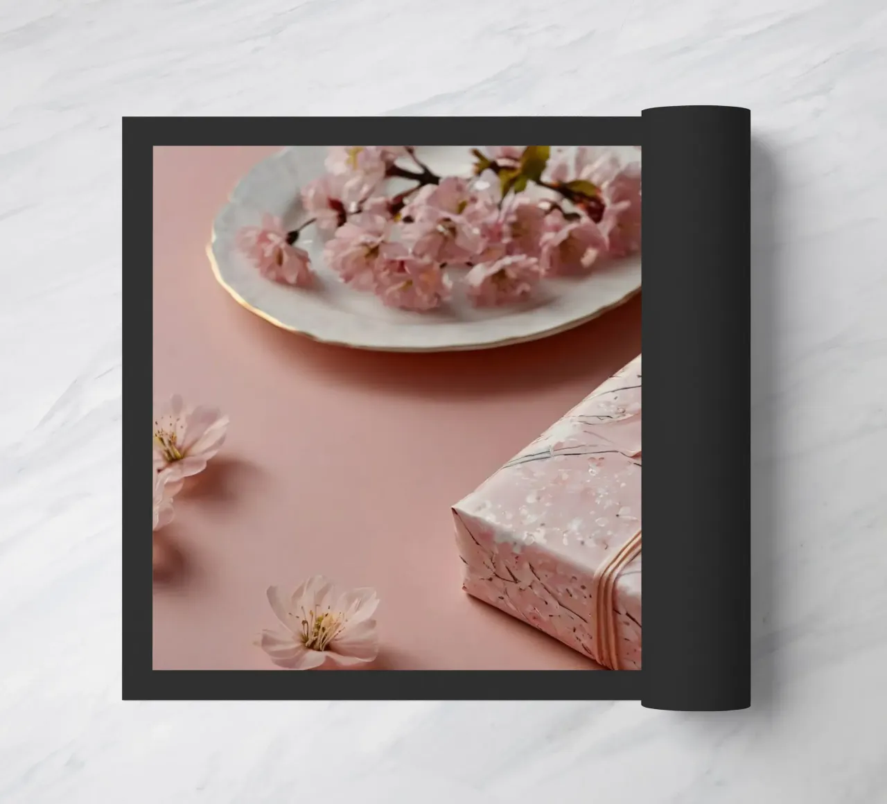 Una confezione regalo splendidamente confezionata con fiori di ciliegio pastello zerbino da DesignDoodle