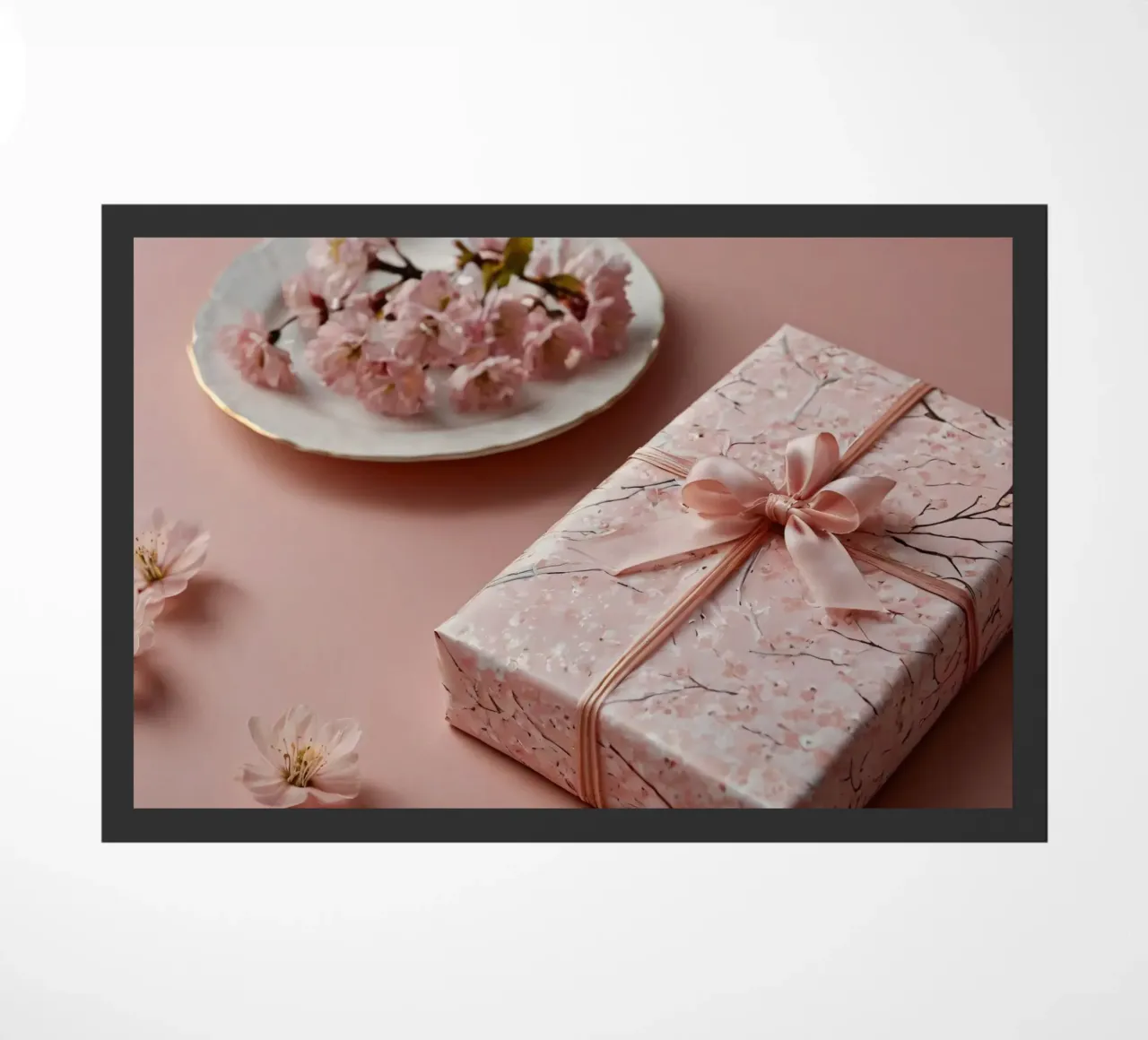 Una confezione regalo splendidamente confezionata con fiori di ciliegio pastello zerbino da DesignDoodle