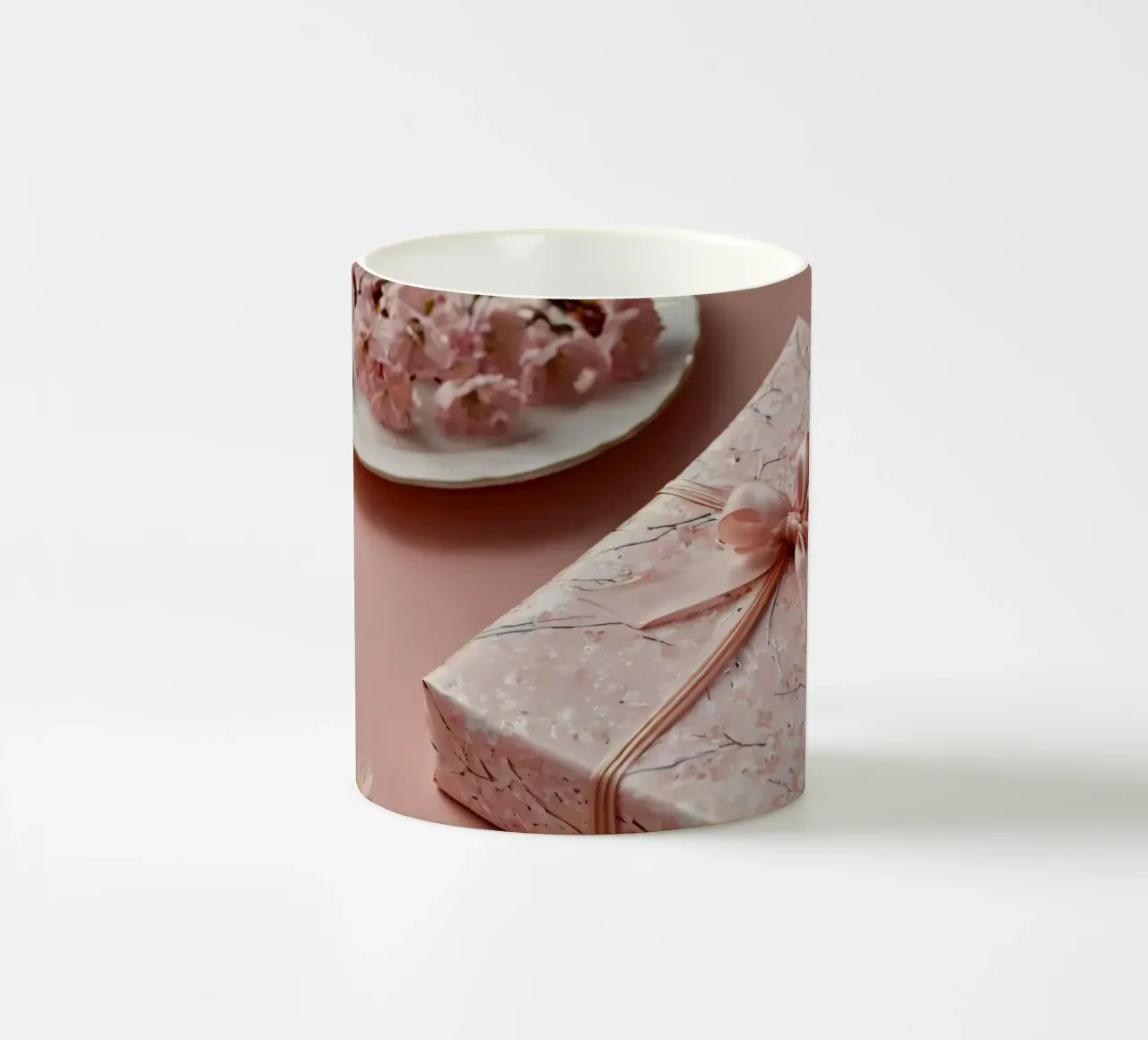 Una confezione regalo splendidamente confezionata con fiori di ciliegio pastello tazza in ceramica da DesignDoodle