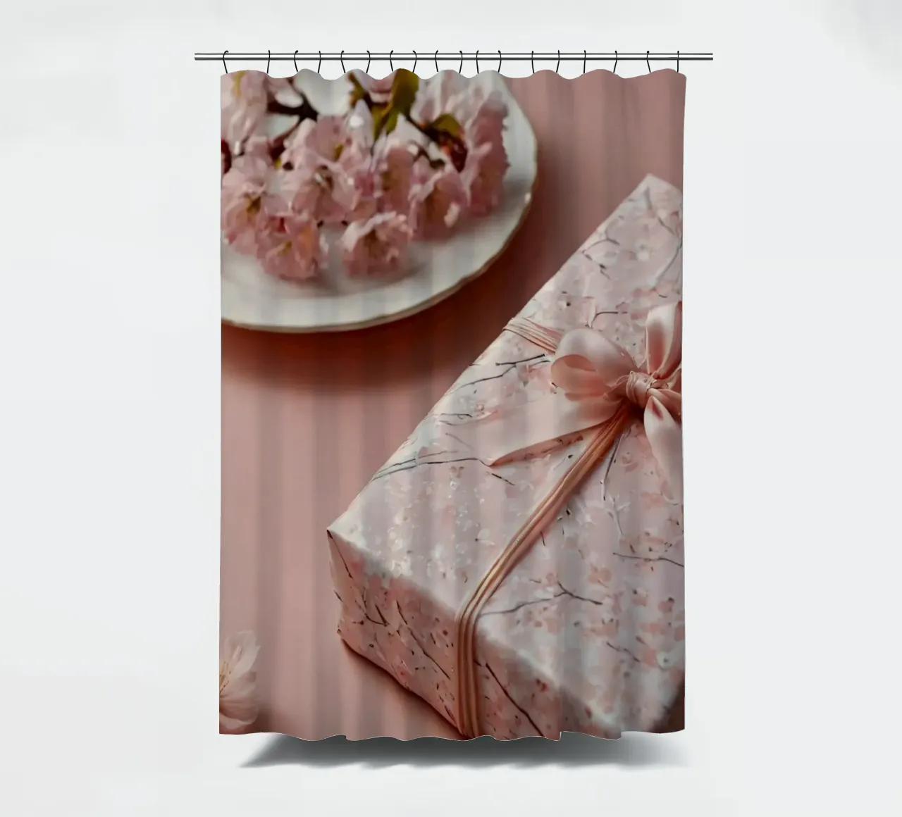 Eine schön verpackte Geschenkbox mit pastellfarbener Kirschblüte Duschvorhang von DesignDoodle