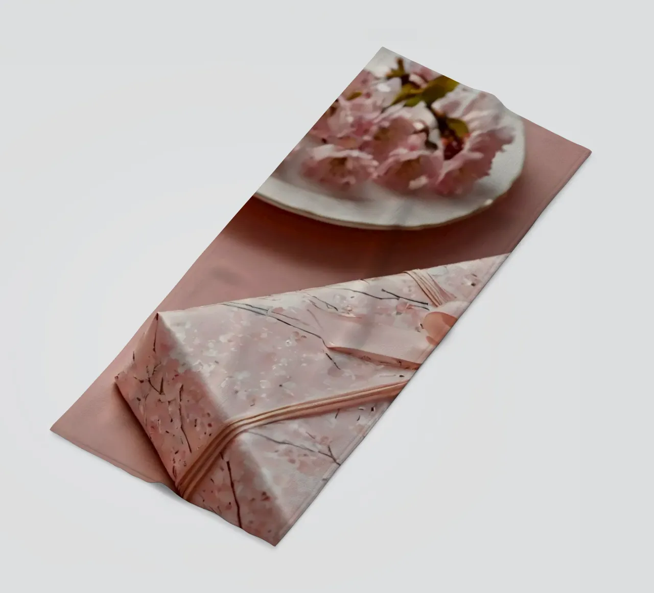 Una confezione regalo splendidamente confezionata con fiori di ciliegio pastello telo mare da DesignDoodle