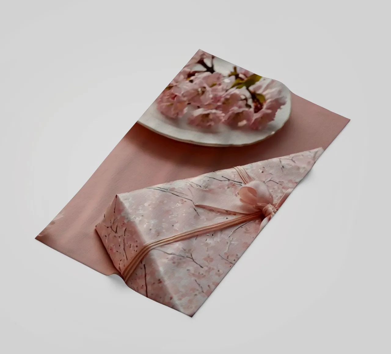 Una confezione regalo splendidamente confezionata con fiori di ciliegio pastello telo mare da DesignDoodle