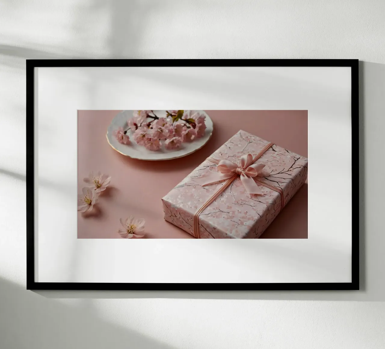 Una confezione regalo splendidamente confezionata con fiori di ciliegio pastello poster da DesignDoodle