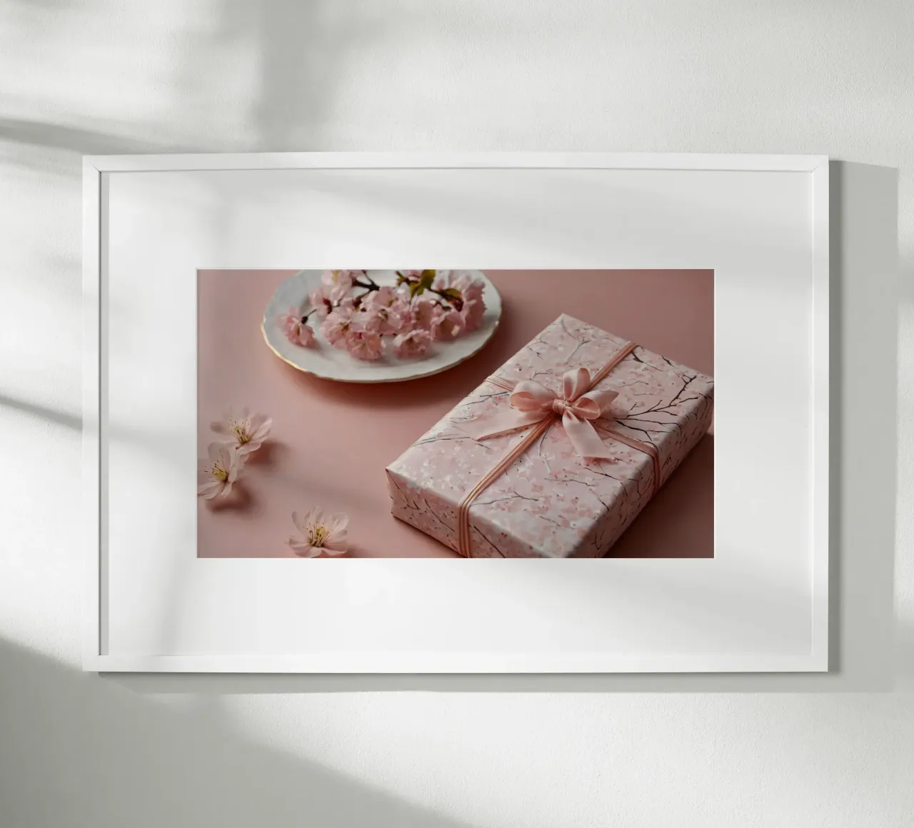 Una confezione regalo splendidamente confezionata con fiori di ciliegio pastello poster da DesignDoodle