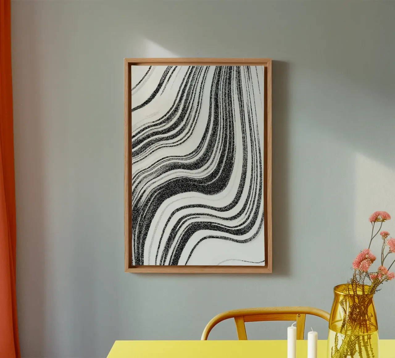 Strukturierter Marmor Schwarz & Weiß Leinwand mit Schattenfugenrahmen von SilverPegasus