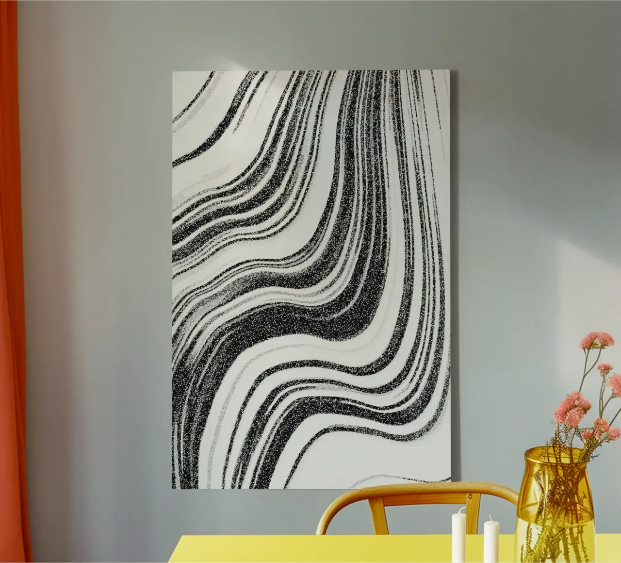 Strukturierter Marmor Schwarz & Weiß Leinwand mit Schattenfugenrahmen von SilverPegasus