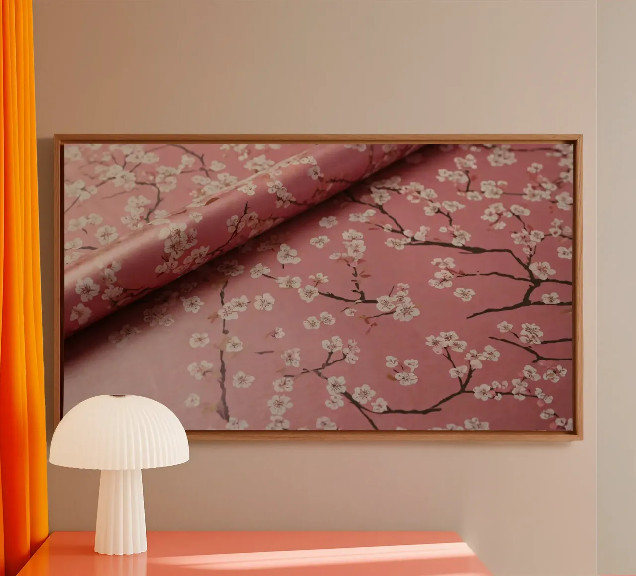 Delicate floral wrapping paper featuring pink background canvas with Floater frame by DesignDoodle